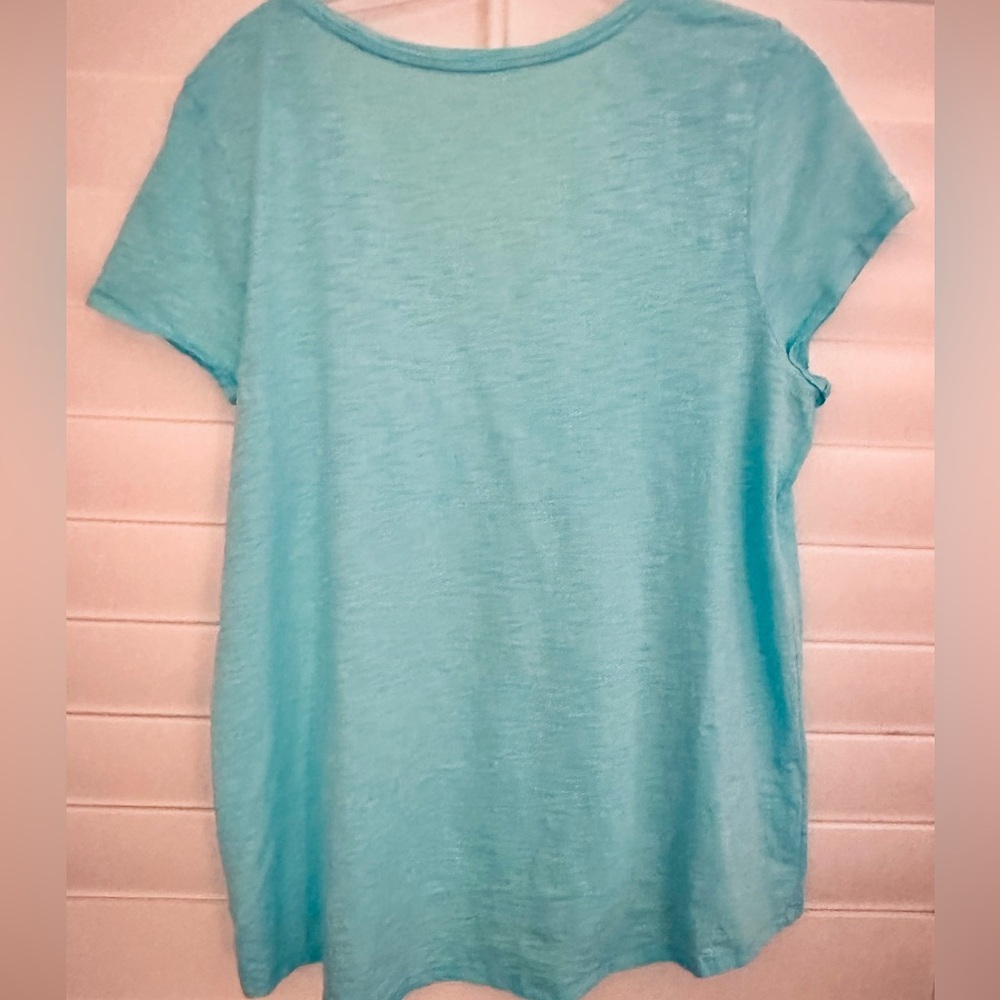 Lilly Pulitzer Blue Ibiza Etta Scoop Neck V-Neck Short Sleeve Tee Large - Picture 4 of 9